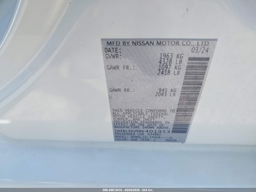 2024 NISSAN ALTIMA SEDAN 2.5L I-4 DI, DOHC, VVT, 188HP