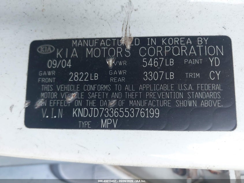 2005 Kia Sorento Ex/Lx VIN: KNDJD733655376199 Lot: 45013457