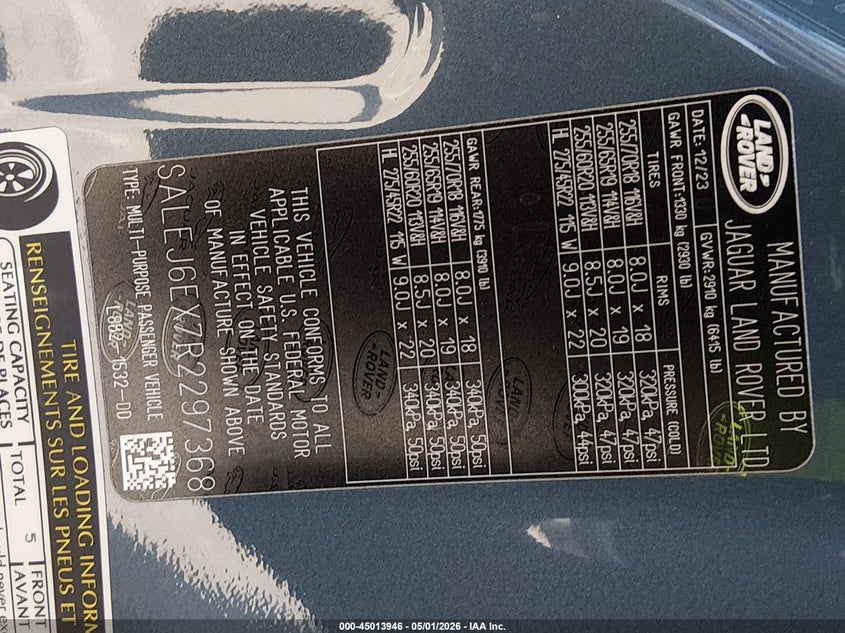 2024 Land Rover Defender 90 P300 S VIN: SALEJ6EX7R2297368 Lot: 45013946