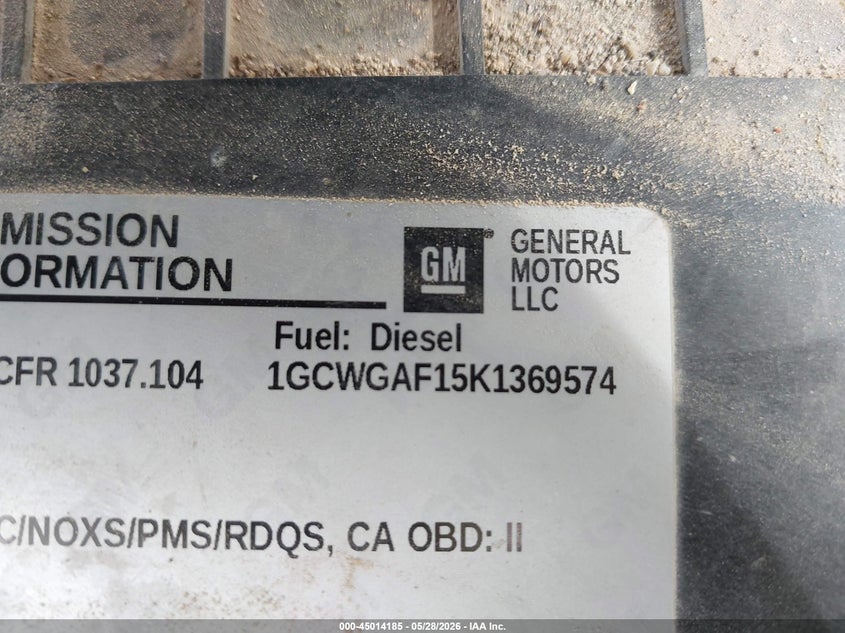 Vin: 1gcwgaf15k1369574, lot: 45511668, chevrolet express 2500 work van 20194