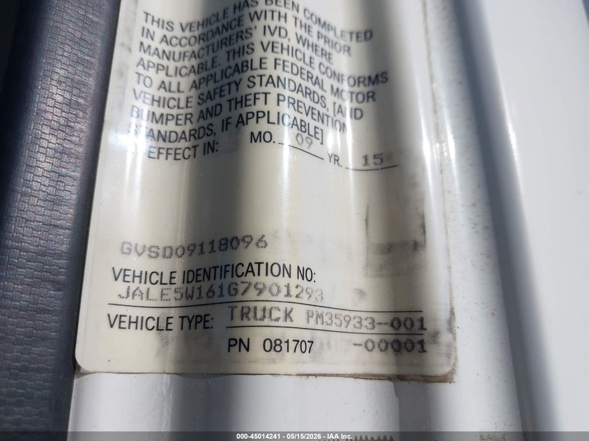 2016 Isuzu Dsl Reg At VIN: JALE5W161G7901293 Lot: 45014241