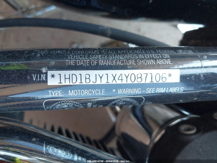 2004 Harley-Davidson Flstc VIN: 1HD1BJY1X4V087106 Lot: 45014759