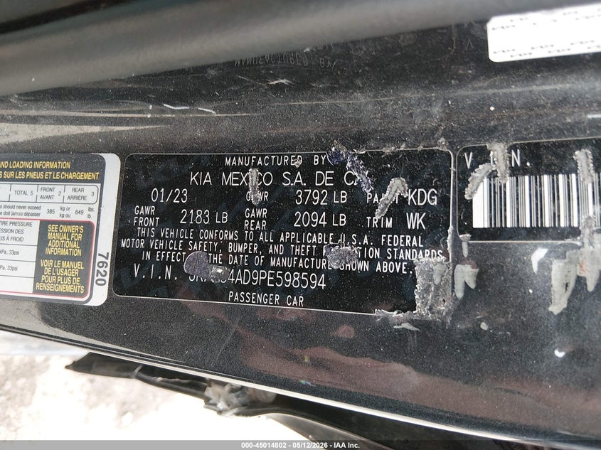 KIA FORTE 2023 VIN 3KPF54AD9PE598594