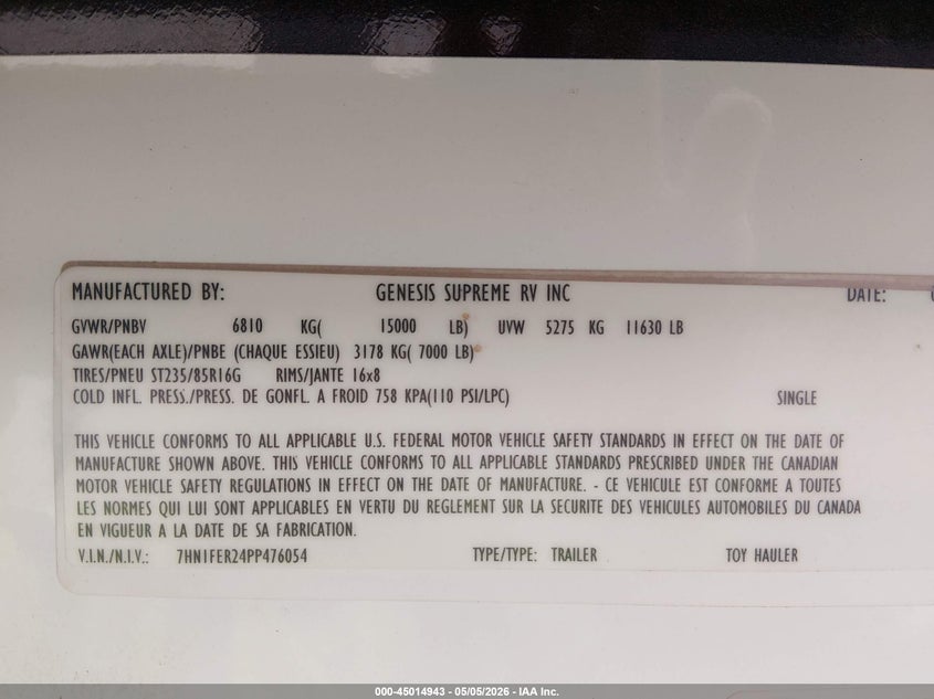 2023 GENESIS SUPREME TRAILER N/A