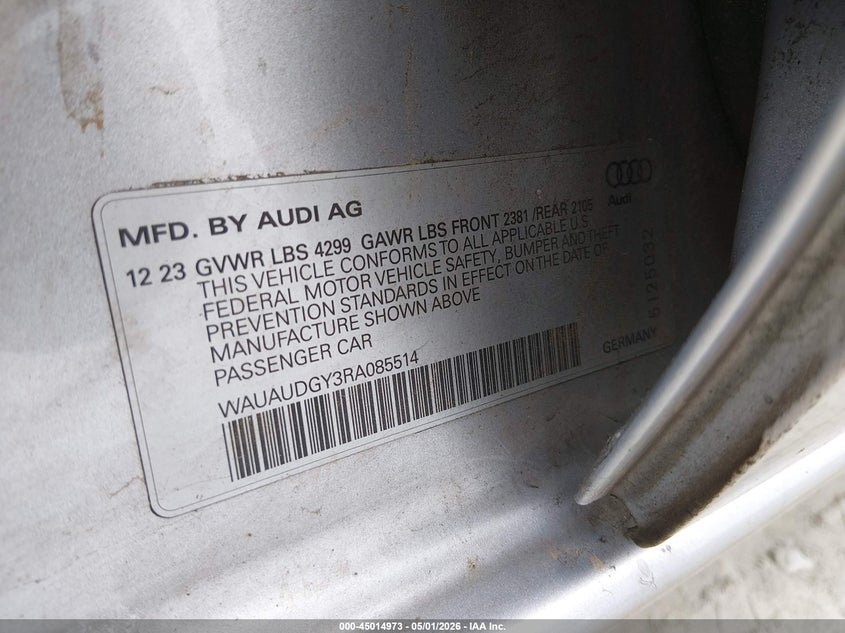 VIN WAUAUDGY3RA085514 2024 AUDI A3 PREMIUM 40 TFSI FRONT-WHEEL DRIVE S TRONIC
