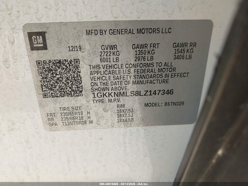 2020 GMC ACADIA SPORT UTILITY VEHICLE 3.6L V-6 DI, DOHC, VVT, 310HP