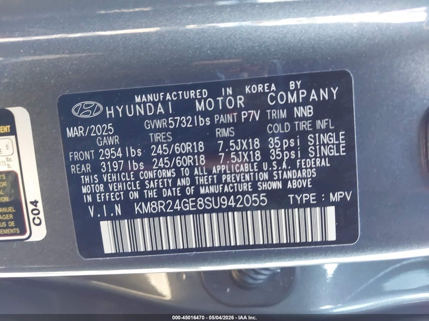 HYUNDAI PALISADE 2025 VIN KM8R24GE8SU942055