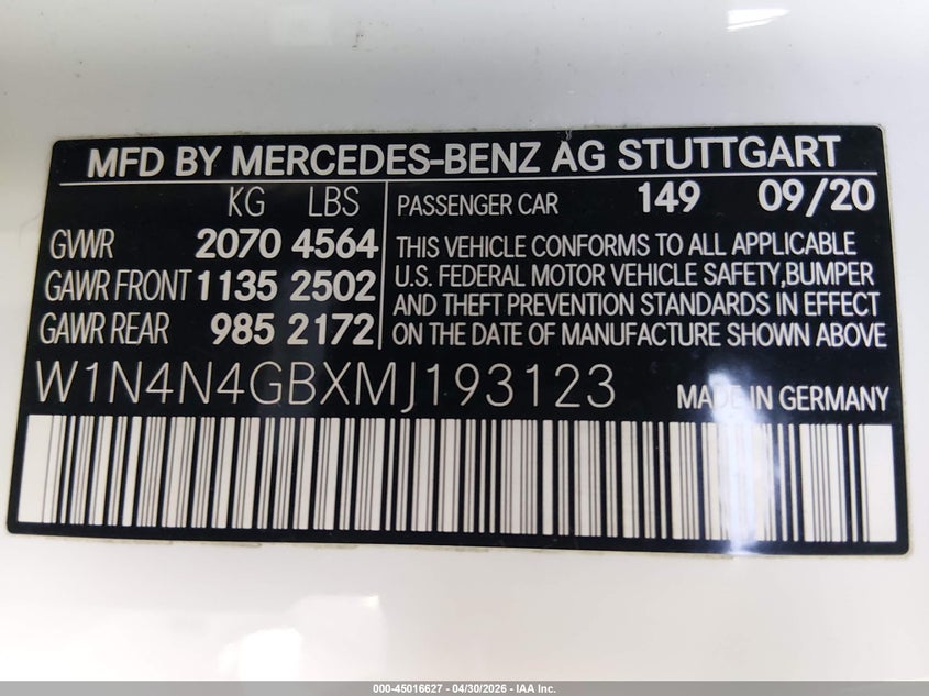 2021 Mercedes-Benz Gla 250 VIN: W1N4N4GBXMJ193123 Lot: 45016627