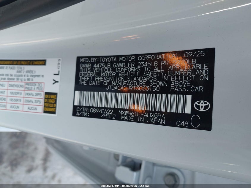 VIN JTDACACU9T3063150 2026 TOYOTA PRIUS PLUG-IN HYBRID XSE
