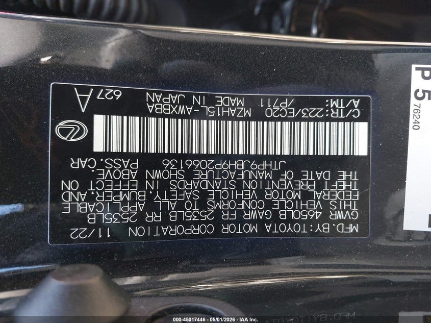 2023 Lexus Ux 250H Premium VIN: JTHP9JBH9P2066136 Lot: 45017446