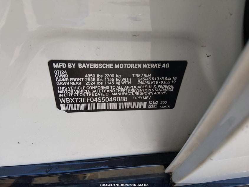 2025 BMW X1 xDrive28I VIN: WBX73EF04S5049088 Lot: 45017470