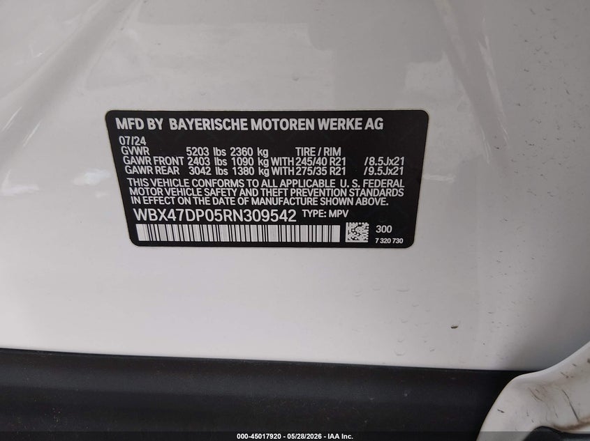 VIN: WBX47DP05RN309542 2024 BMW X3 SDRIVE30I