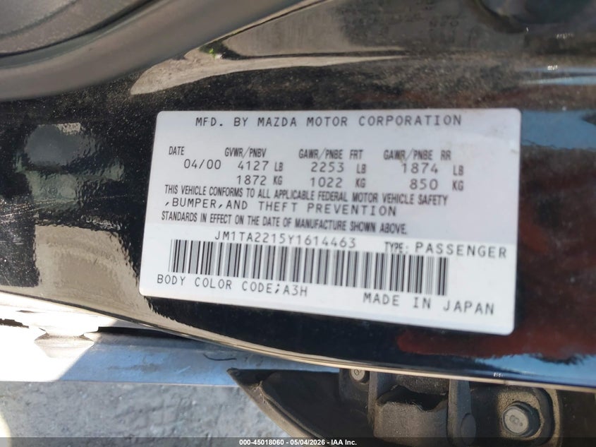 2000 Mazda Millenia VIN: JM1TA2215Y1614463 Lot: 45018060