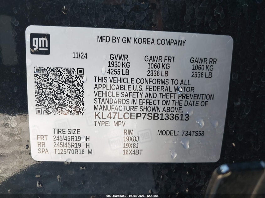 2025 Buick Envista Avenir Fwd VIN: KL47LCEP7SB133613 Lot: 45018342