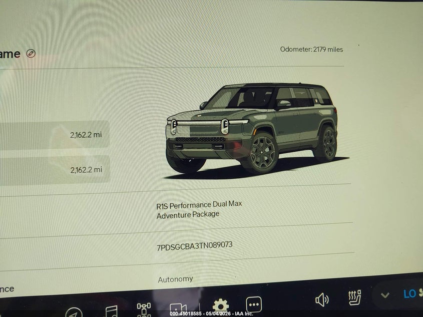 2026 Rivian R1S Dual Motor Max Pack/Performance Dual Motor Max Pack VIN: 7PDSGCBA3TN089073 Lot: 45018585