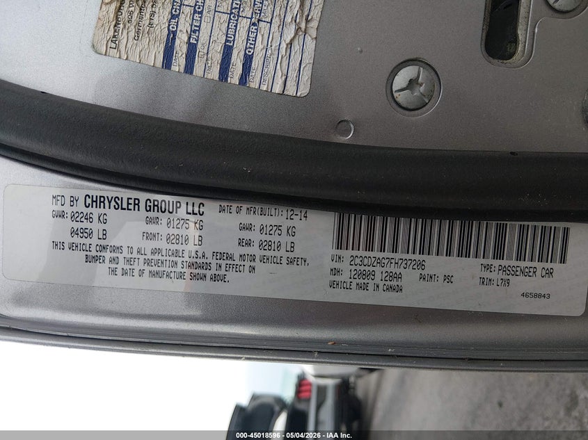 2C3CDZAG7FH737206 2015 Dodge Challenger 3.6 Sxt Silver