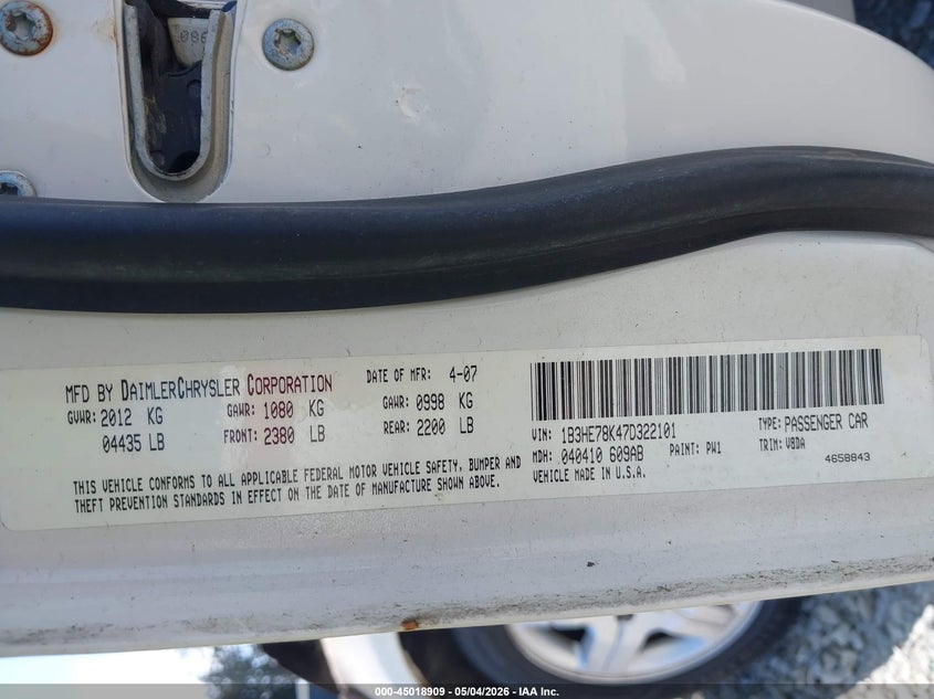 2007 Dodge Caliber R/T VIN: 1B3HE78K47D322101 Lot: 45018909