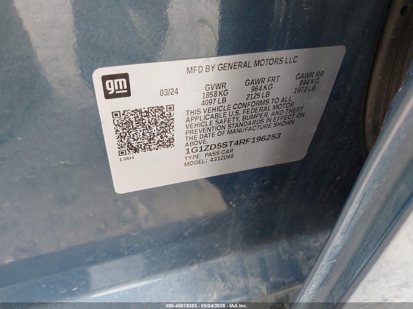 VIN 1G1ZD5ST4RF196253 2024 CHEVROLET MALIBU FWD 1LT