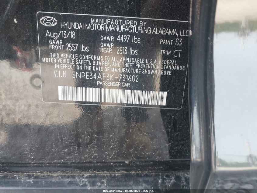 2019 HYUNDAI SONATA SEDAN 2.4L I-4 DI, DOHC, VVT, 185HP