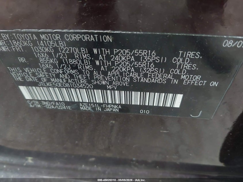 2008 Scion Xb VIN: JTLKE50E081034520 Lot: 45020318