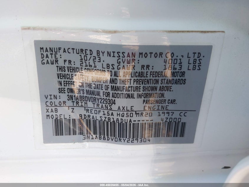 VIN 3N1AB8DV0RY229304 2024 NISSAN SENTRA SR XTRONIC CVT