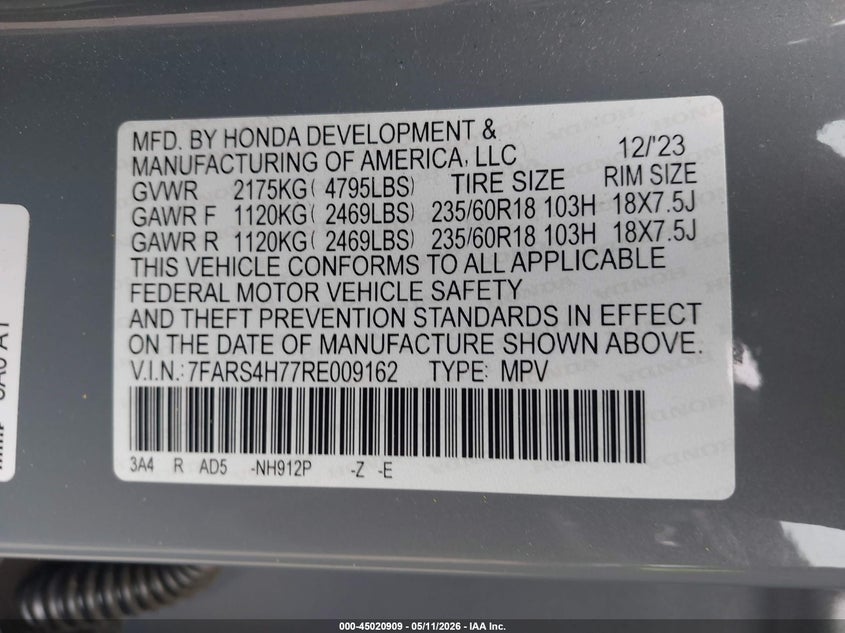 HONDA CR-V 2024 VIN 7FARS4H77RE009162