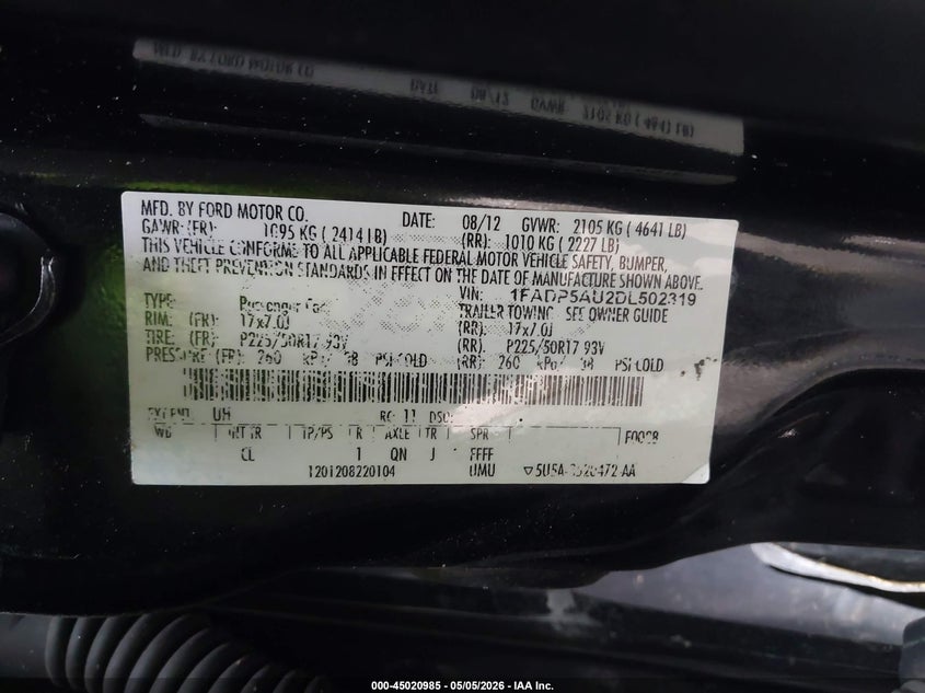 2013 Ford C-Max Hybrid Se VIN: 1FADP5AU2DL502319 Lot: 45020985
