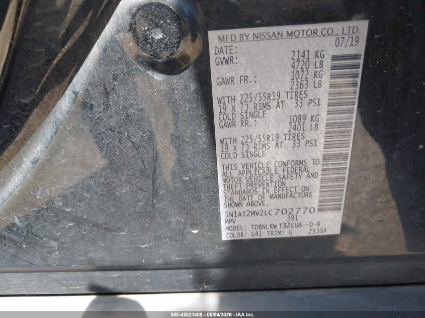 VIN 5N1AT2MV2LC702770 2020 NISSAN ROGUE SL INTELLIGENT AWD