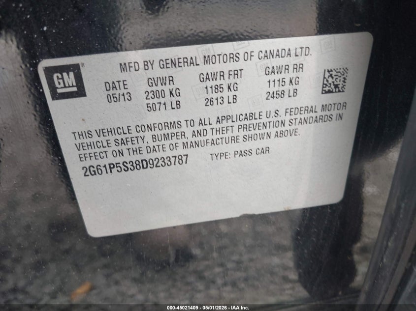 2013 Cadillac Xts Luxury VIN: 2G61P5S38D9233787 Lot: 45021409