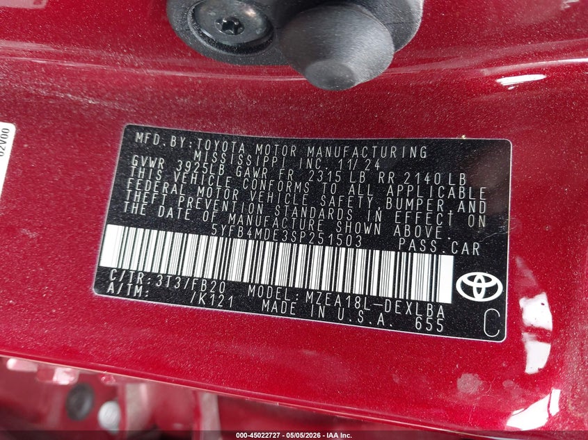 2025 TOYOTA COROLLA SEDAN 2.0L I-4 DI, DOHC, VVT, 169HP