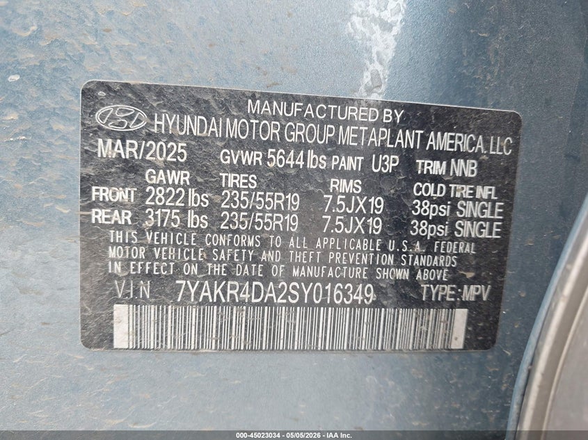 2025 Hyundai Ioniq 5 Limited VIN: 7YAKR4DA2SY016349 Lot: 45023034