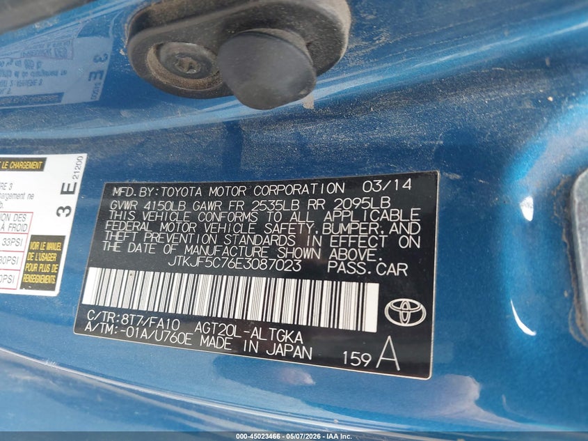 2014 Scion Tc VIN: JTKJF5C76E3087023 Lot: 45023466