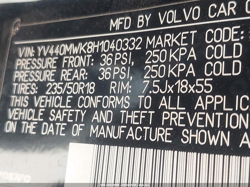 2017 Volvo V60 Cross Country T5 VIN: YV440MWK8H1040332 Lot: 45023898