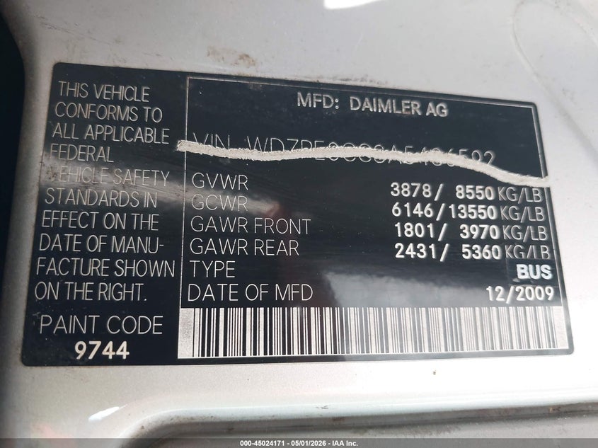 2007 Dodge Sprinter Van 2500 VIN: WD0PE745075210987 Lot: 45024171