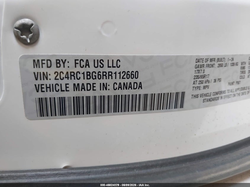 CHRYSLER PACIFICA 2024 VIN 2C4RC1BG6RR112660