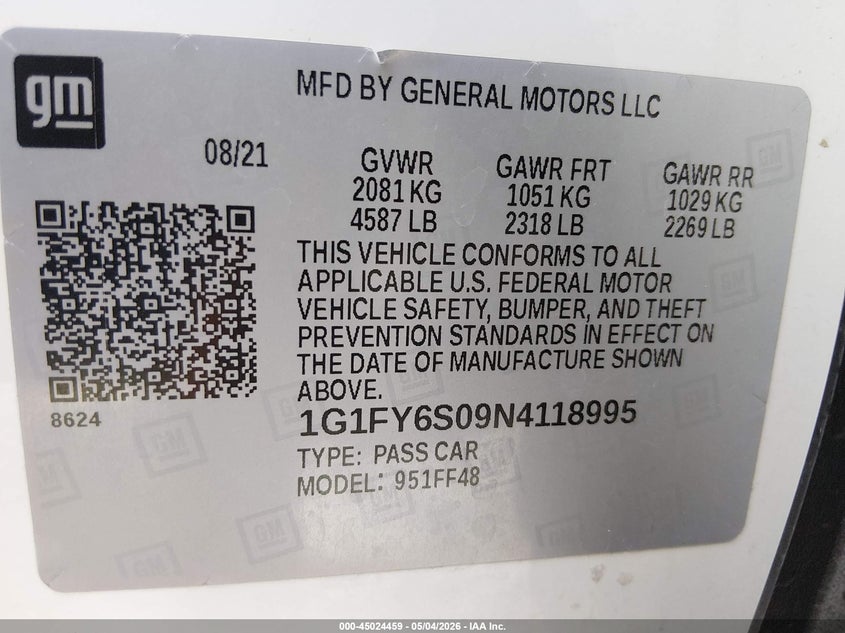 2022 Chevrolet Bolt Euv Fwd Lt VIN: 1G1FY6S09N4118995 Lot: 45024459