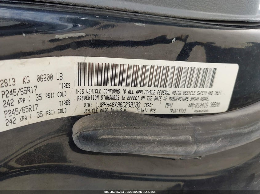 2006 Jeep Commander VIN: 1J8HH48K96C239183 Lot: 45025264