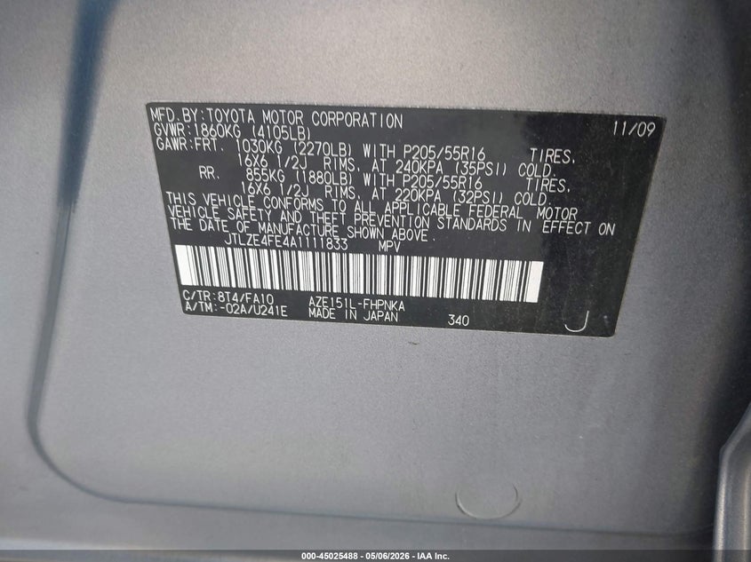 2010 Scion Xb VIN: JTLZE4FE4A1111833 Lot: 45025488