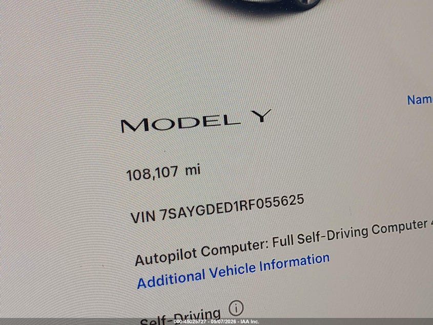 2024 TESLA MODEL Y(VIN: 7SAYGDED1RF055625