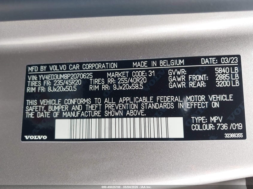2023 Volvo Xc40 Recharge Pure Electric Twin Ultimate VIN: YV4ED3UM8P2070625 Lot: 45025788