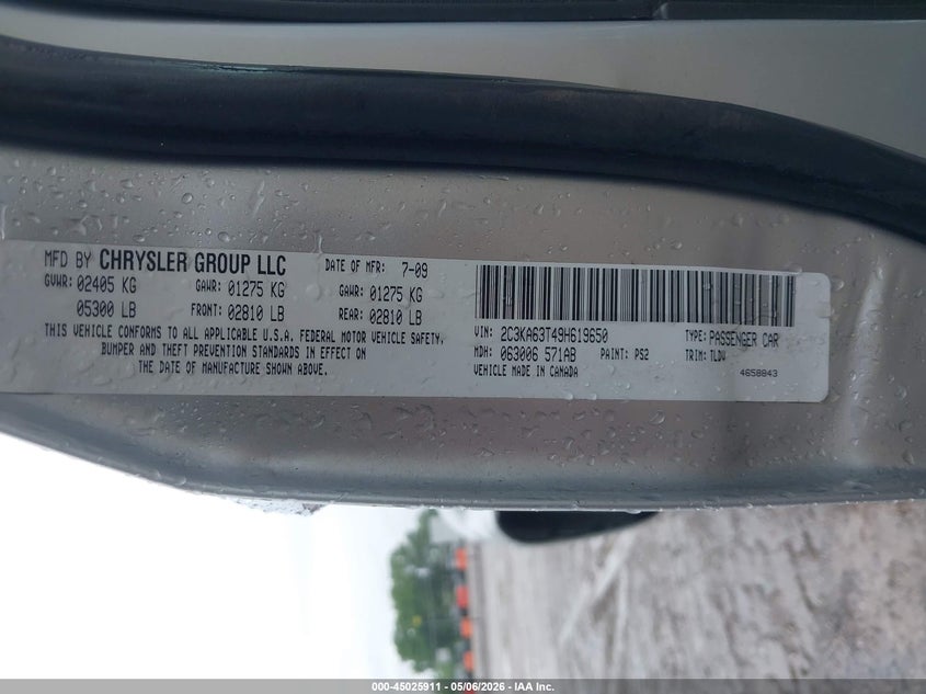 2009 Chrysler 300C Hemi VIN: 2C3KA63T49H619650 Lot: 45025911