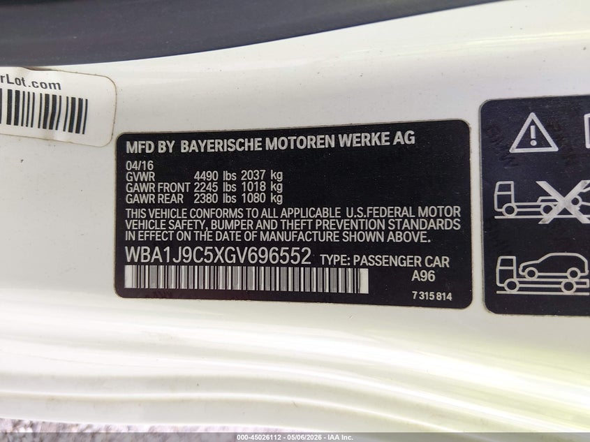2016 BMW M235I xDrive VIN: WBA1J9C5XGV696552 Lot: 45026112