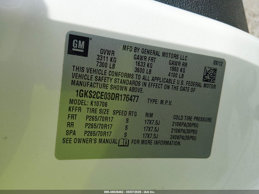 2013 GMC YUKON SPORT UTILITY VEHICLE 5.3L V-8 VVT, 320HP