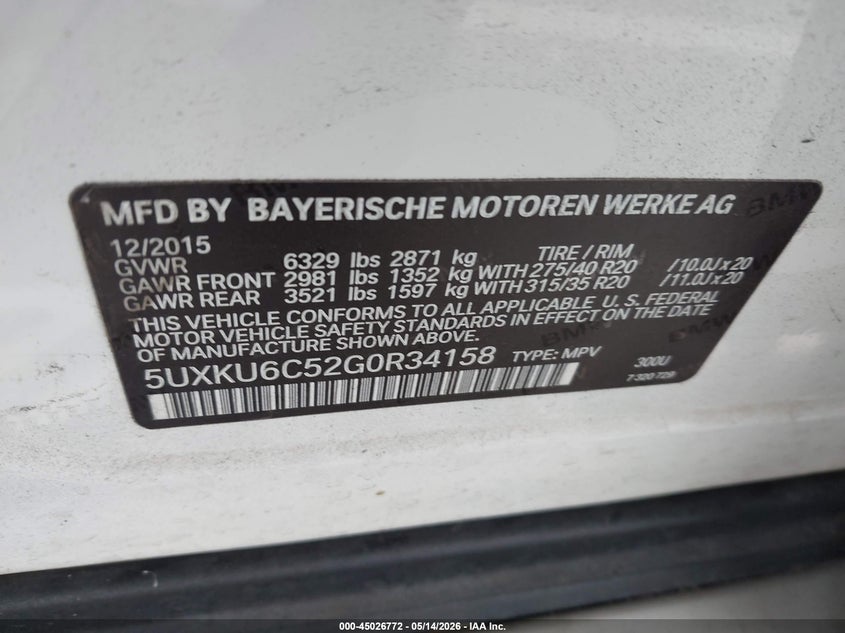 2016 BMW X6 xDrive50I VIN: 5UXKU6C52G0R34158 Lot: 45026772