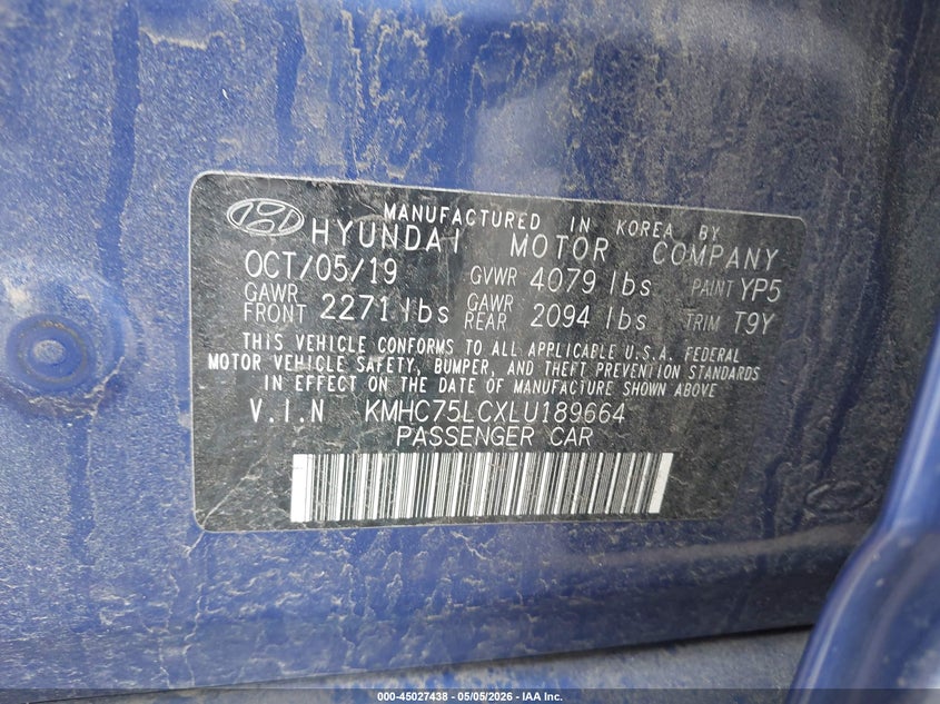 2020 Hyundai Ioniq Hybrid Se VIN: KMHC75LCXLU189664 Lot: 45027438