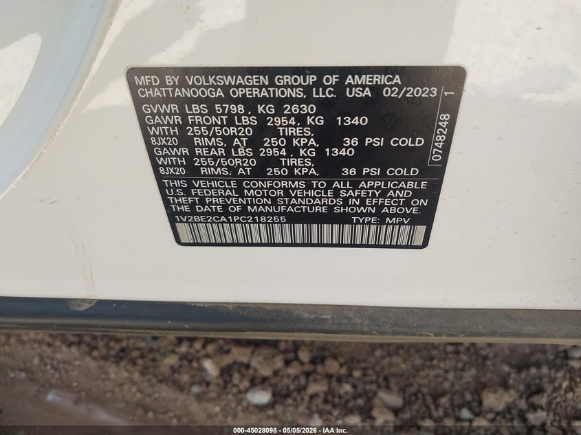 2023 Volkswagen Atlas Cross Sport 3.6L V6 Sel VIN: 1V2BE2CA1PC218255 Lot: 45028098