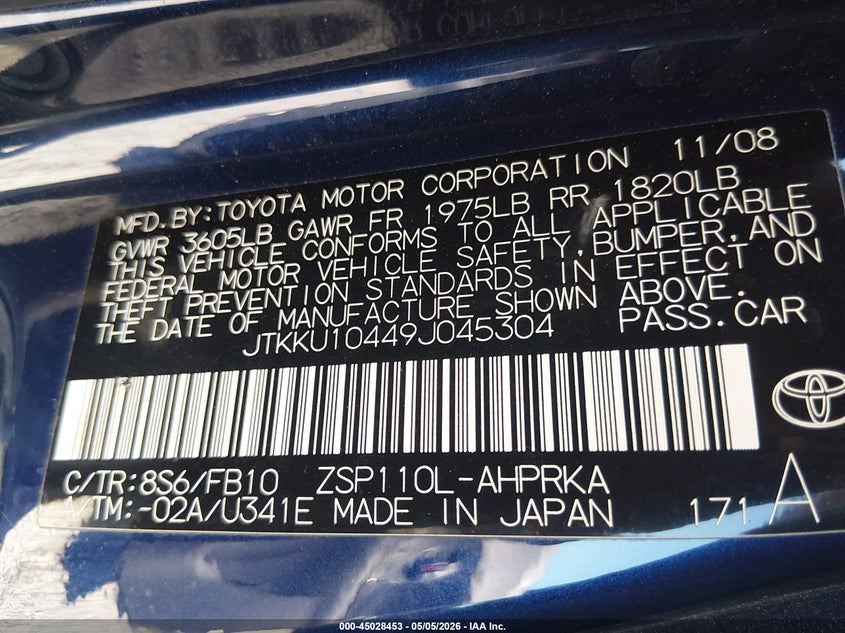 2009 Scion Xd VIN: JTKKU10449J045304 Lot: 45028453