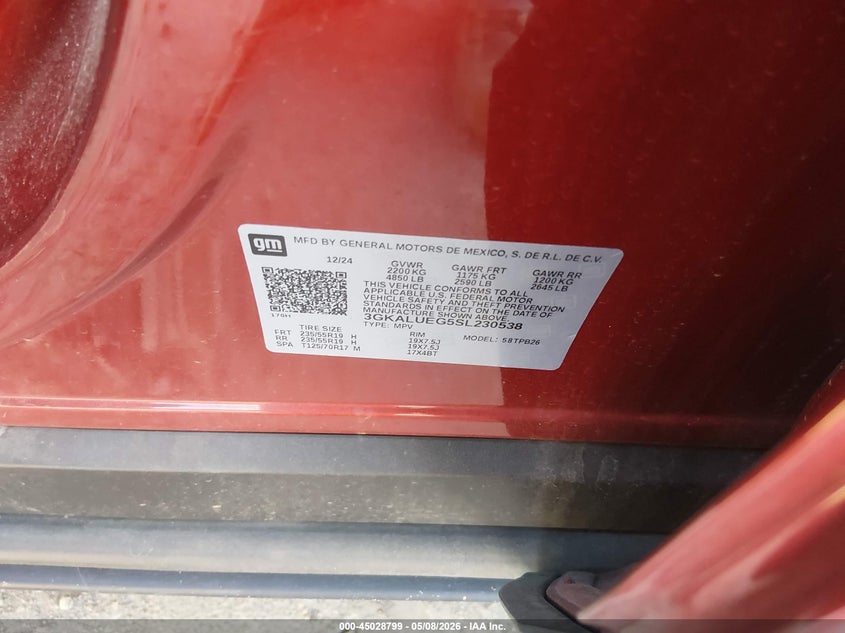 GMC TERRAIN 2025 VIN 3GKALUEG5SL230538