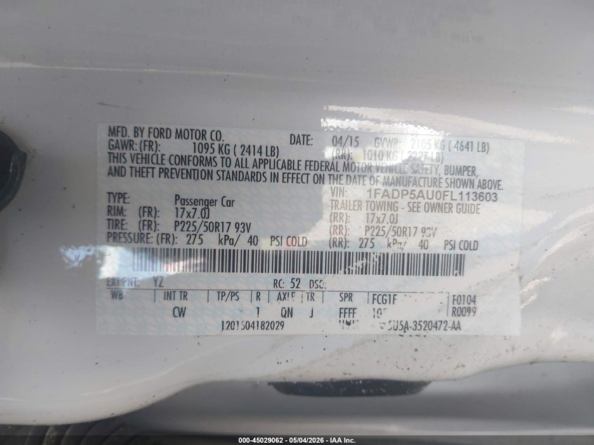 2015 Ford C-Max Hybrid Se VIN: 1FADP5AU0FL113603 Lot: 45029062