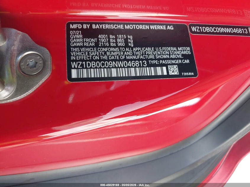 2022 Toyota Gr Supra 3.0 Premium VIN: WZ1DB0C09NW046813 Lot: 45029169